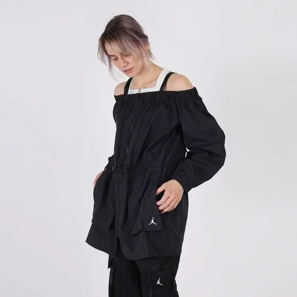 Air Jordan Off-Shoulder Utility Jacket Waist Long Sleeves Black - Picture 11 of 16